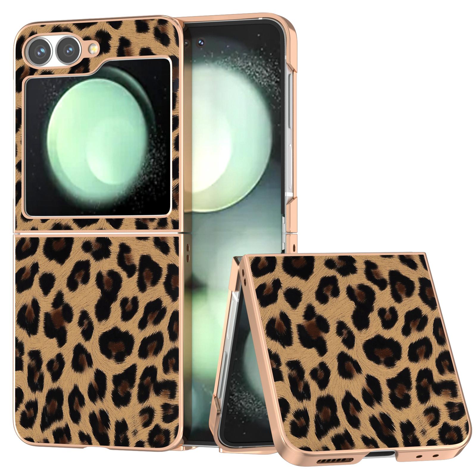 

For Samsung Galaxy Z Flip7 FE 5G/Z Flip6 5G Case Electroplating Leopard Pattern PU+TPU Phone Cover B