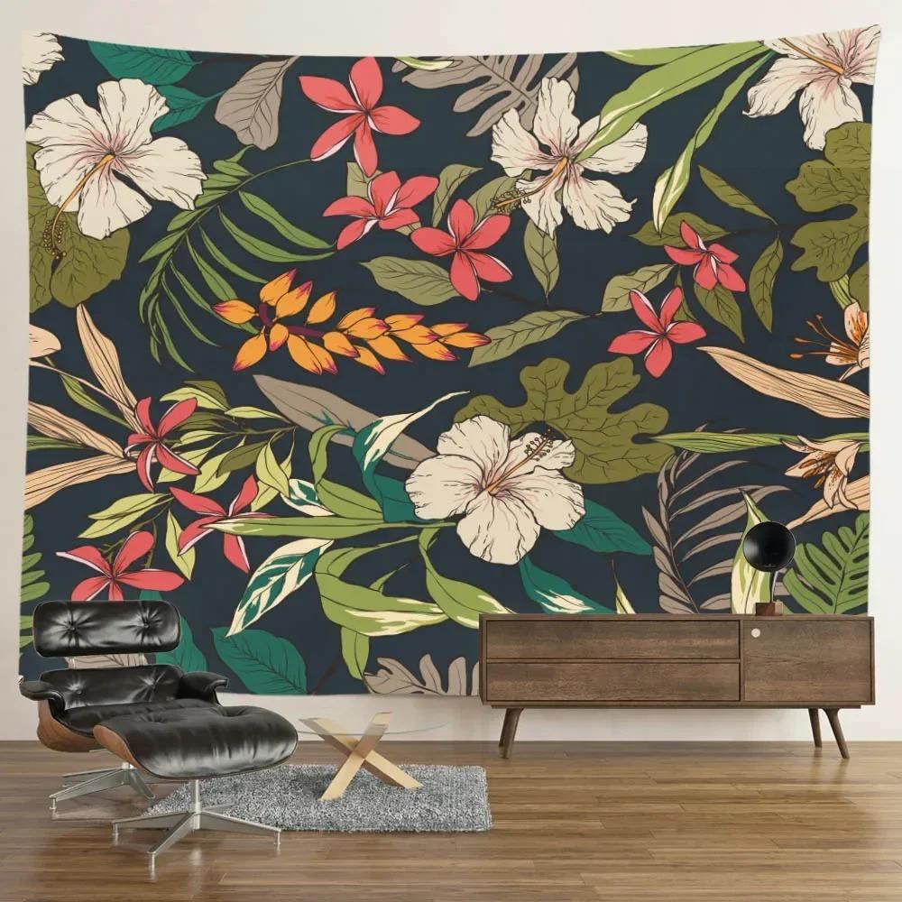 Room Decoration Bedroom Aesthetic Green Plant Flower Tapestry Tropical Plant Series Hanging Landscape Flower Indoor Tapestry