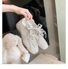 2025 spring new platform sports shoes comfortable soft sole breathable dad shoes pearl lace-up silver casual women's shoes