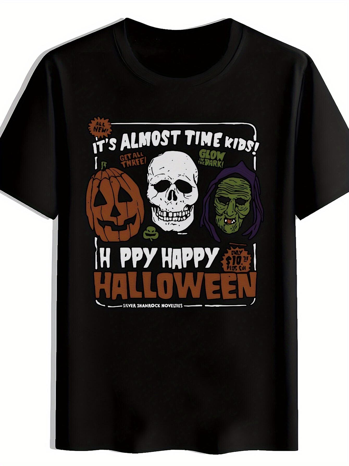 

Halloween Graphic T-shirt - Funny Spooky Skull & Pumpkin Print Tee - Black Shirt for Costume Parties XXL