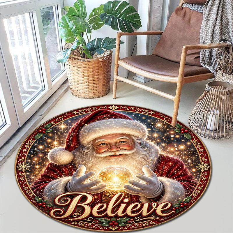 Cute Christmas Day Gift Bell Santa Claus Snowman Christmas Tree round rug Home Soft Decorative Anti slip Chair Mat Carpet Outdoor Floor Mat Carpet 11