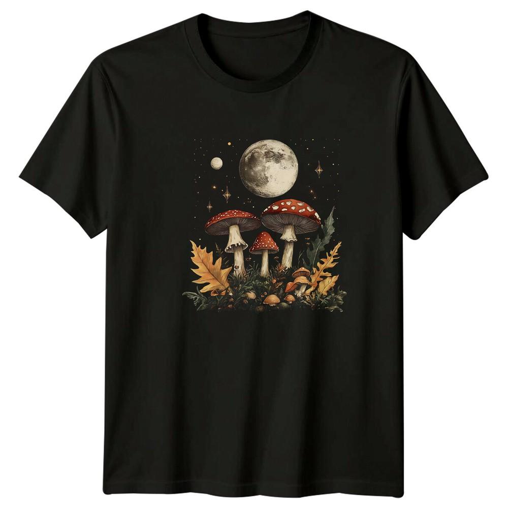 Lunar Mushroom Nature Graphic TShirt Full Moon Fungi Tee