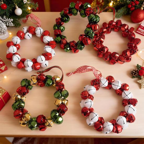 Festive Door And Window Ornament Christmas Tree Bell Pendant with Lanyard, Ring Hanging Decoration for Holiday Home Decor, Metal Multicolored