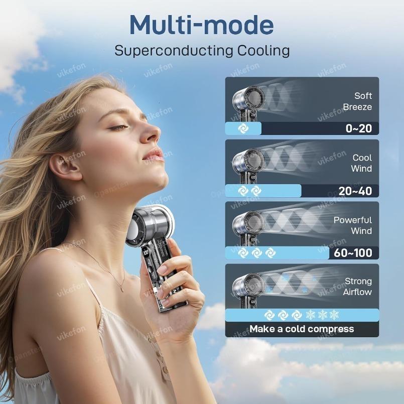 Portable Handheld Turbo Fan 3000Mah Rechargeable Mini Fans Ice Cooling 100 Gear LED Digital Display For Travel Office Outdoor