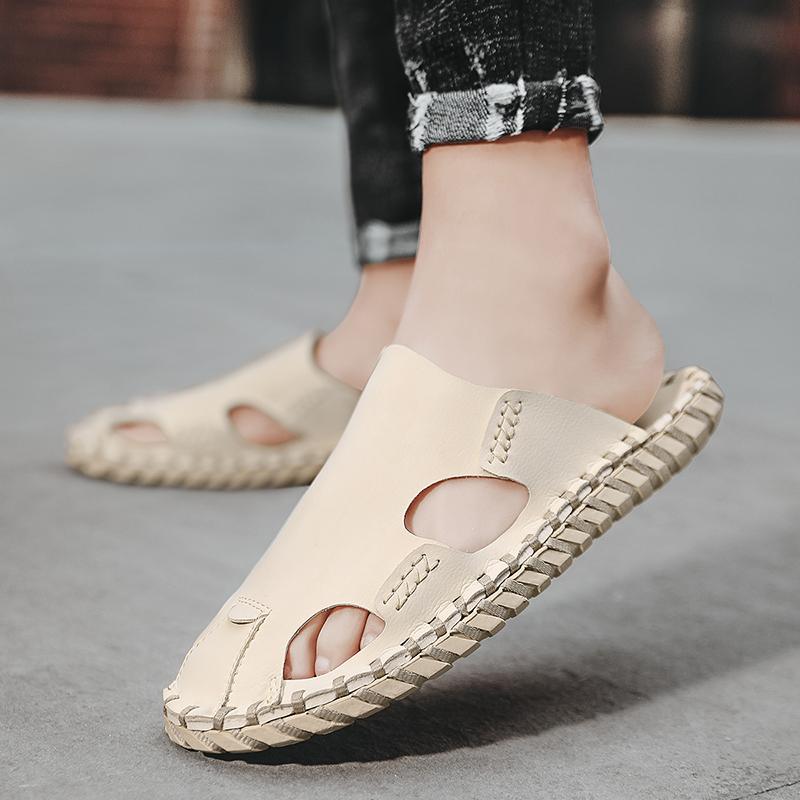 Fashion Driving Shoes Men's Summer Baotou Soft Bottom Sandals and Slippers Year's New Deodorant Leather Sandals Men's Casual Beach Shoes