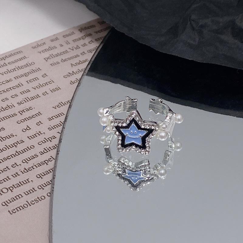 Vintage Irregular Cross Star Open Ring for Women Men Punk Gothic Sliver Color Adjustable Couple Rings Y2K Egirl Zircon Gift