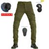 Mens Winter Thermal Motorcycle Riding Pants High-Waist Tactical Cargo Military Green Cotton Blend