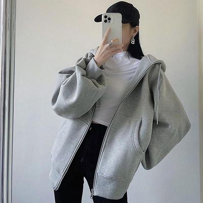 2023 Unisex Graue Kapuzen-Reißverschlussjacke: Leichtes, lockeres, lässiges Herbst-Sweatshirt