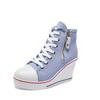Women Hidden Wedge Invisible Heel Canvas Shoes Female Wedge Side Zipper Increased Casual High  Breathable Platform Sneakers