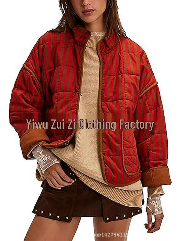 2024 Autumn/Winter Quilted Color Block Women's Cotton Jacket