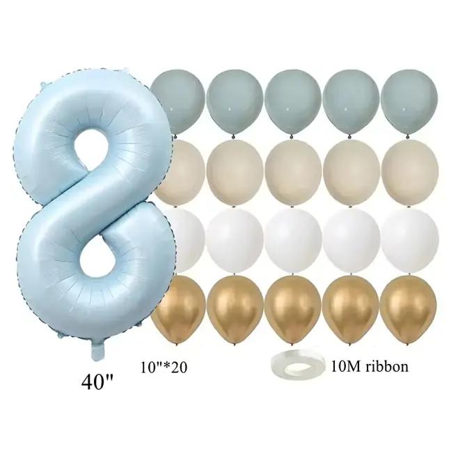 22pcs/set Baby Blue Series Latex Balloon Vintage Blue Foil Number Balloon For Boy's Birthday Party Anniversary Decoration Supply