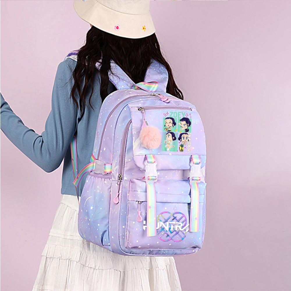2Pcs/set Anime K-pop Printed Backpack with 750Ml Water Bottler Large Capacity Travel Bag for Teenager Girl Boy Bookbag Kid Gift Large Capacity Bag