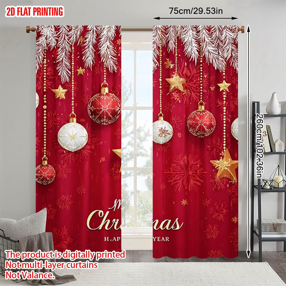 2pcs   plane printing Curtains Christmas Star Polyester Easy Install (without rod) Home Decor Ldeal for Bedroom Living Room