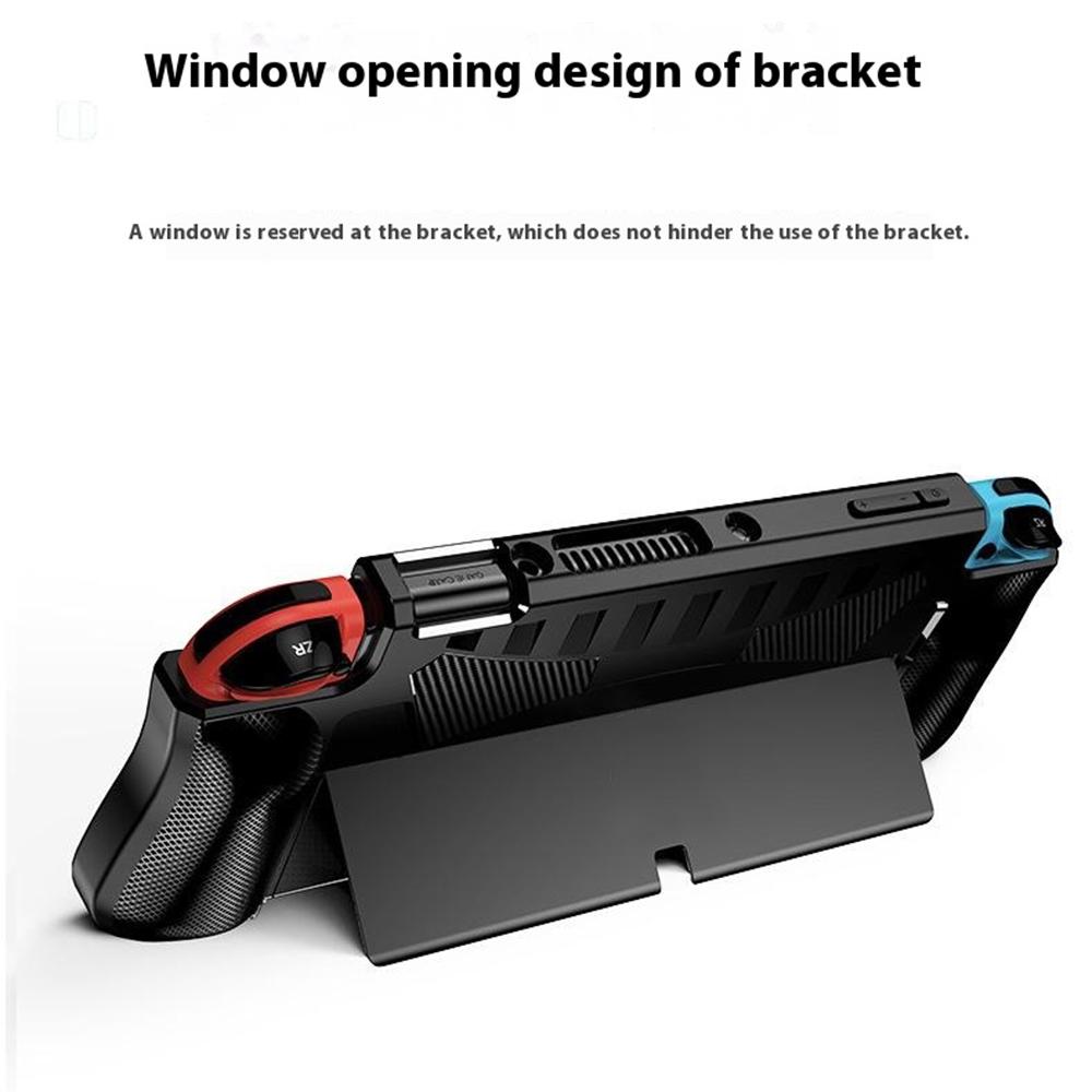 For Nintendo Switch OLED Game Console Case Carbon Fiber Texture Anti Drop Protective Cover with Stand