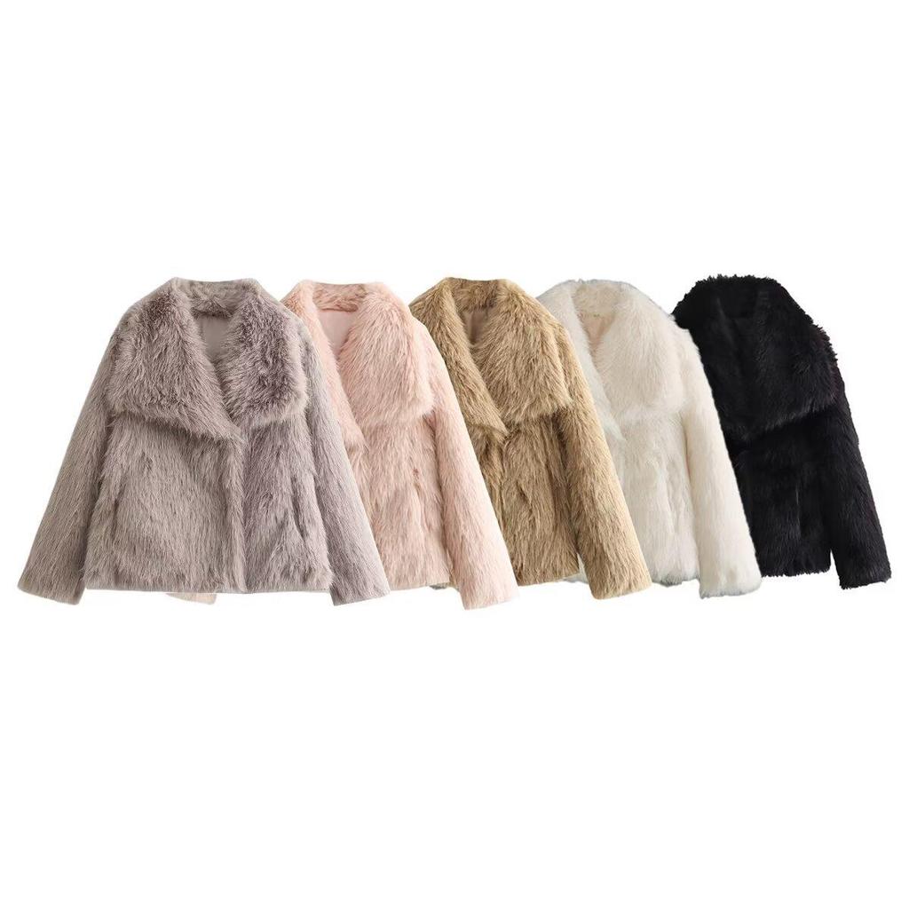 2025 Autumn/Winter Women's Celebrity Style Faux Fur Lapel Coat - A14001
