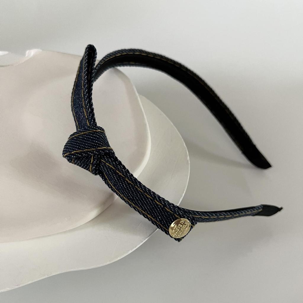 Gold Label Denim Schleifen-Stirnband - Retro, High-End, Schlichtes Stil-Haaraccessoire