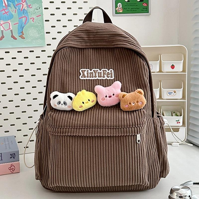 New backpack fashion Japanese cute backpack high value strip velvet junior high school students schoolbag