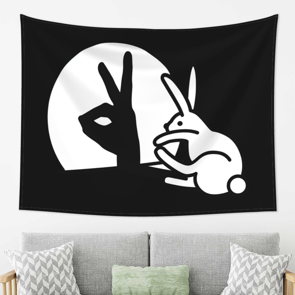 

Funny Rabbit Hand Shadow Puppets Humor Pop Art Tapestry Wall Hanging Aesthetic Home Decor Tapestries for Dorm Room 74x94cm(29x37in)