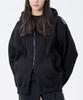 Mozmoz Shoulder Embroidery Oversized Two-Way Fleece Zip-Up Hoodie Black