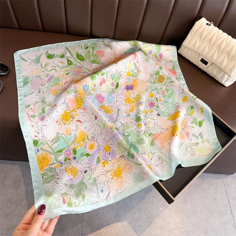 European American 70cm Small Square Imitation Silk Scarf - Printed Versatile Headscarf/Neck Protector