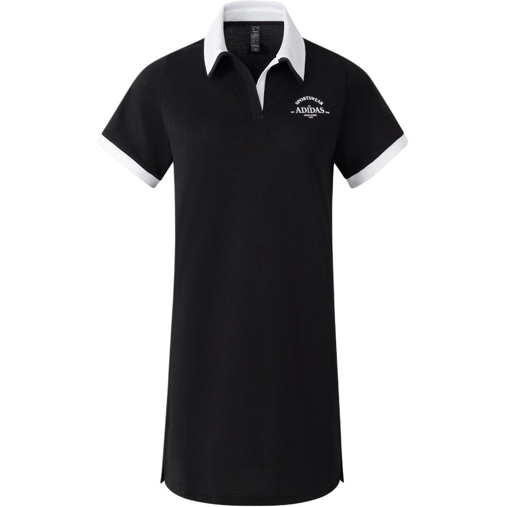 Adidas Verbiage Colorblock Print Collar Short Sleeve Dress Women Dress Black JD1154