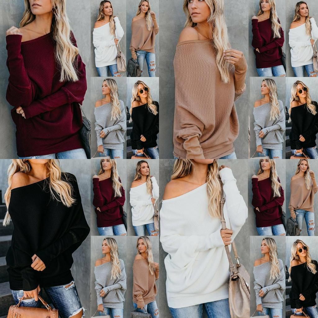 Stylish Women One Shoulder Knitted Sweater Blouse With Long Sleeves And Soft Material