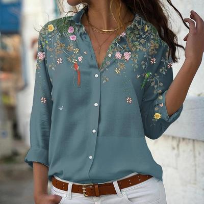 Koszula damska z długim rękawem w kwiaty, luźna, plus size topy