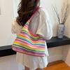 Rainbow Straw Shoulder Bag for Women Large Capacity Beach Holiday Style Bag Crossbody Bag