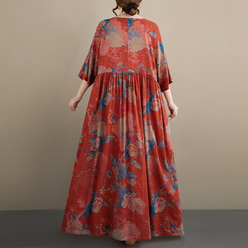 DIMANAF New 2026 Summer Women Plus Size Vintage Lady Long Dress Beach Loose Oversize Maxi Floral Print Cotton