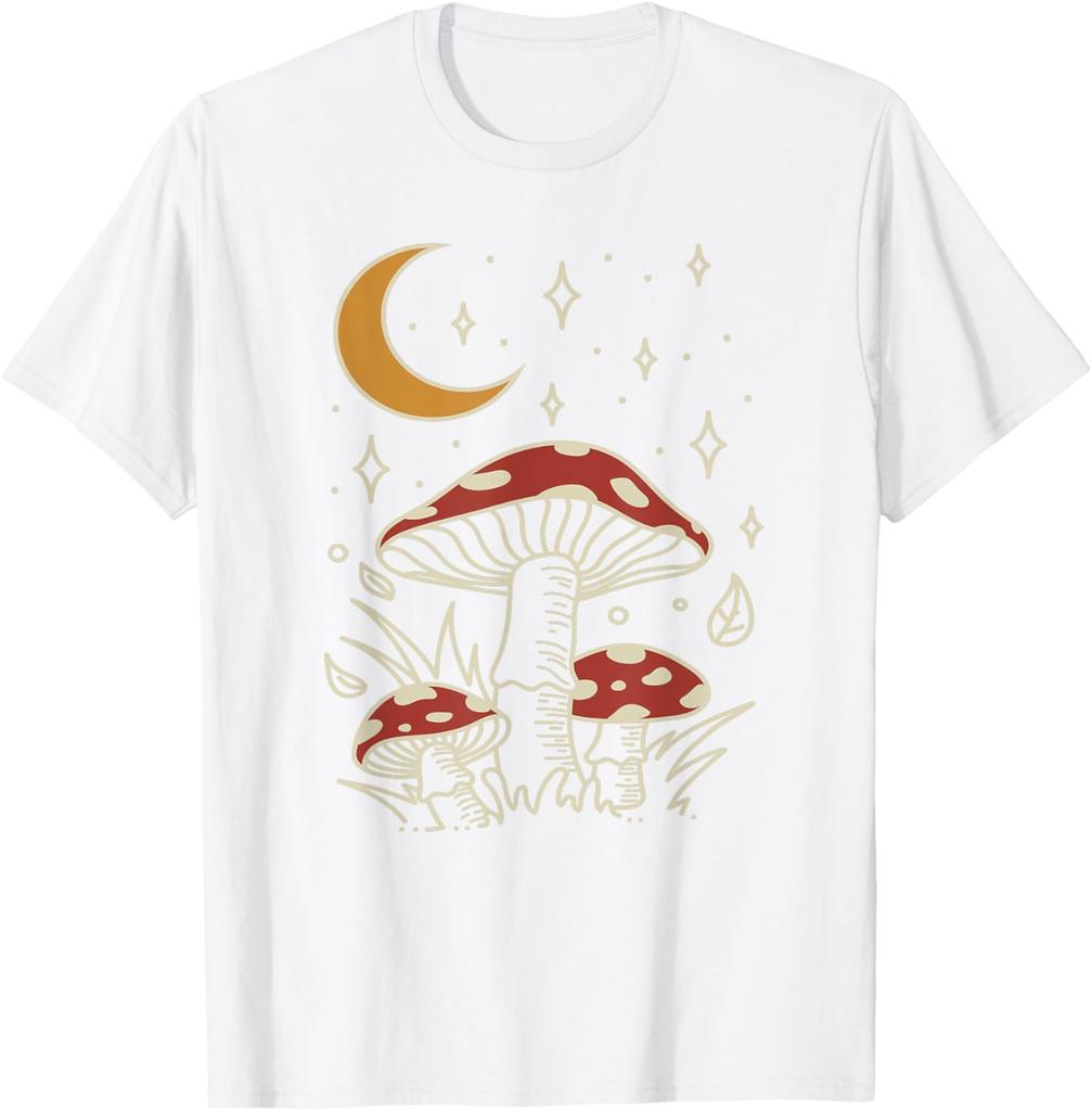 Pilz Mond Sterne Grafik T-Shirt Cottagecore Hexenhaft Astrologie Himmlischer Print T-Shirt