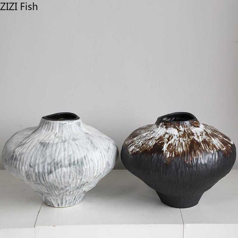 Retro Zen Inspired Ceramic Vase Creative Plant Pot Table Decoration Flowers Arrangement Floral Vases Room Aesthetic Decor