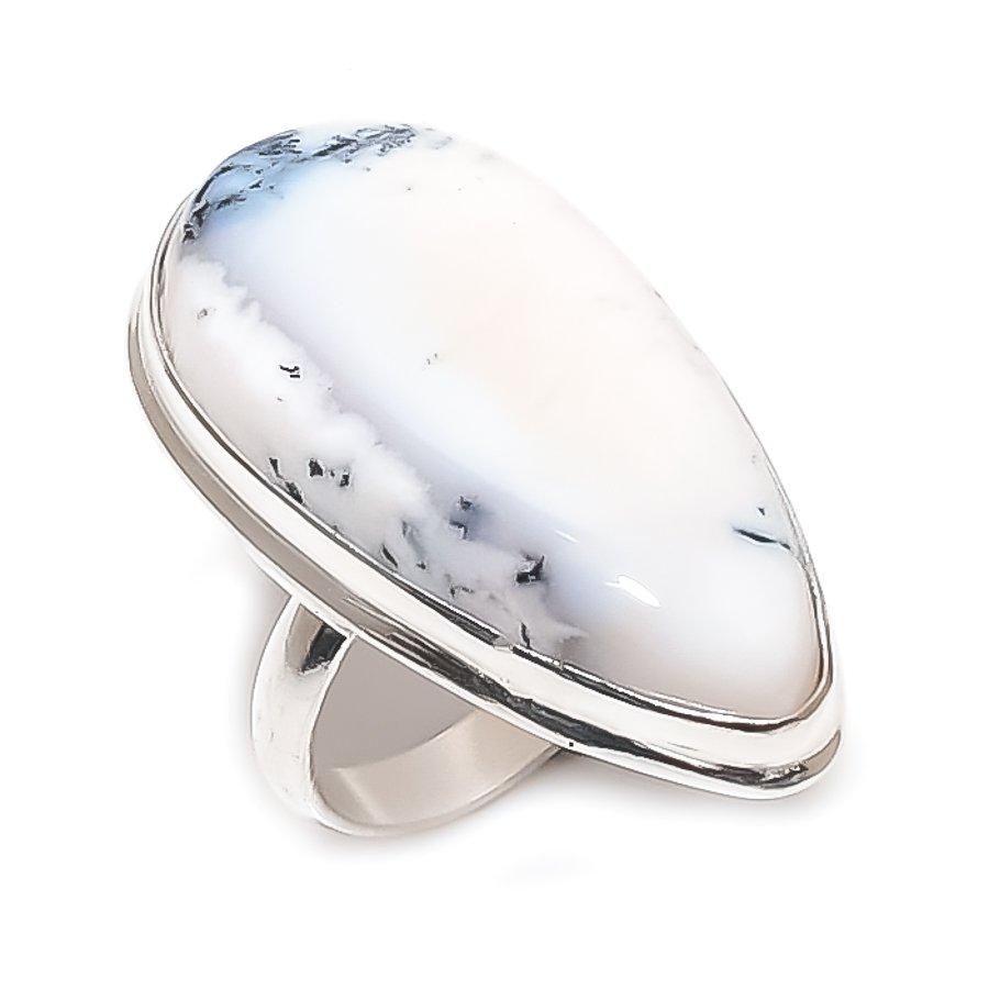 Dendrite Opal Gemstone Handmade 925 Sterling Silver Jewelry Ring Size 7 v3u70