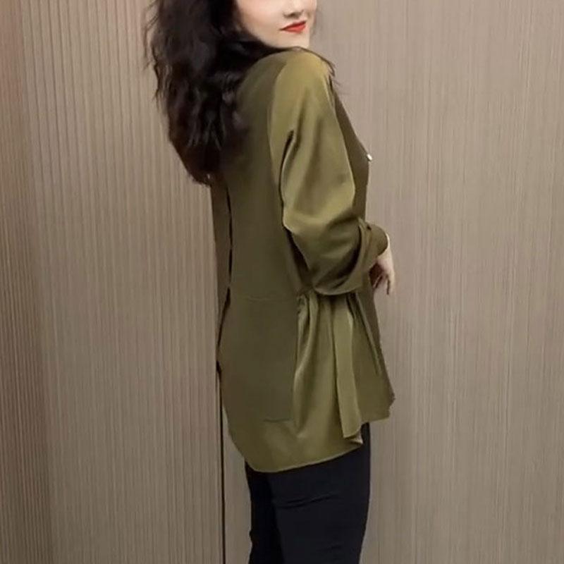 Fake Two Pieces Patchwork Loose Shirt Women's Clothing Casual V-Neck Spring Autumn Fashion Vintage Chinese Disc Buckle Blouse