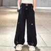 Girls' Summer Quick-Dry Workwear Casual Pants, Medium-Large Children's Stylish High-Waisted Long Pants