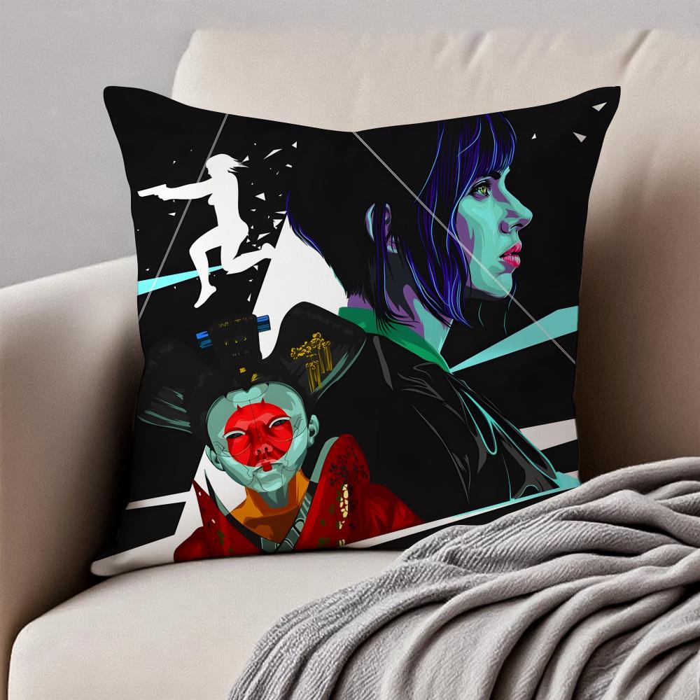 Classic Japanese Anime GGhost In The Shell Cushion Cover Pillowcase Antidustmite Invisible Zipper Short Plush Sofa Cushion