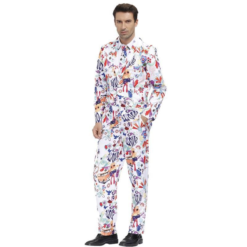 Halloween retro disco hip hop style men's print suit quality male host stage wear