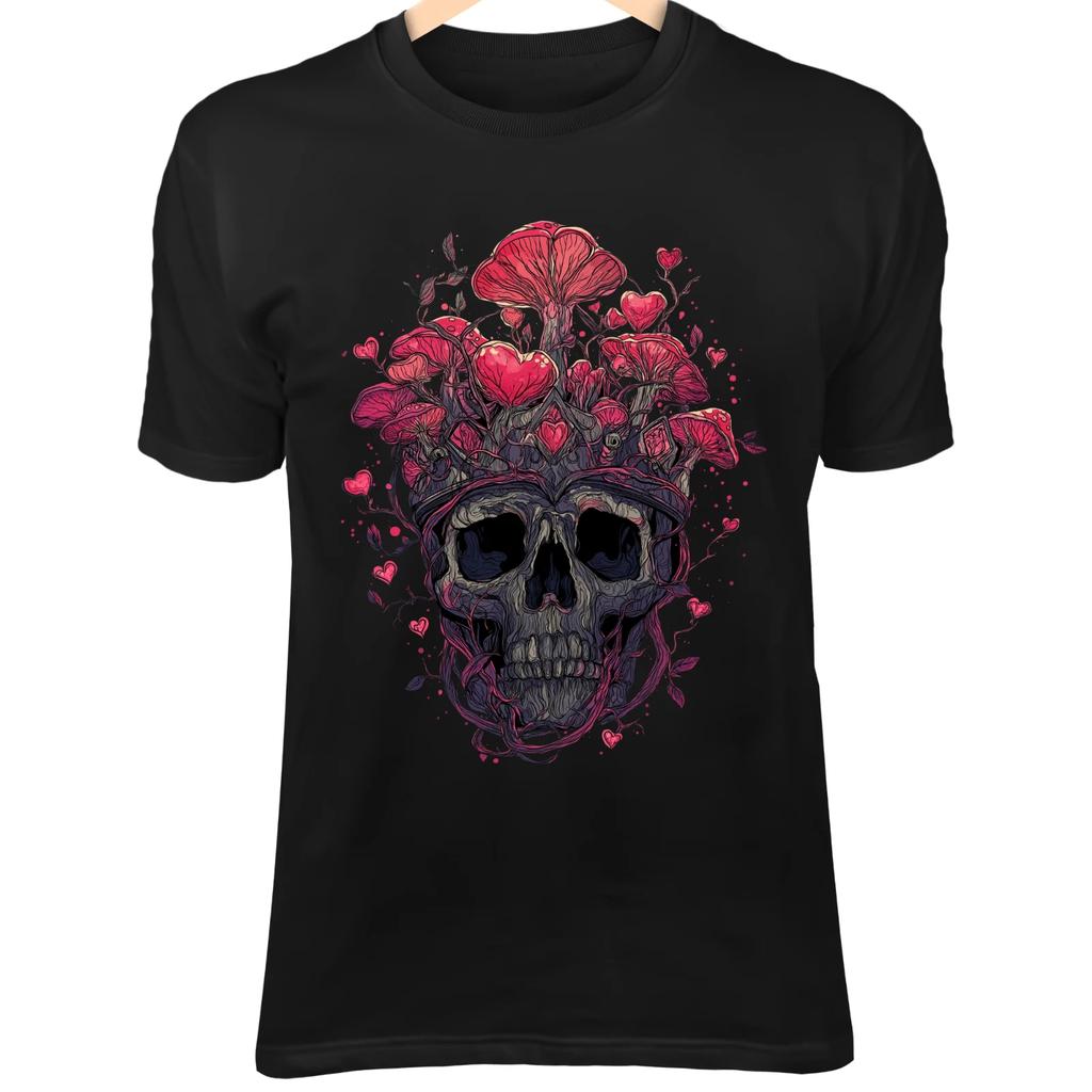 Gothic Valentine Skull Art - Glowing Mushrooms, Romantic Dark Fantasy Design