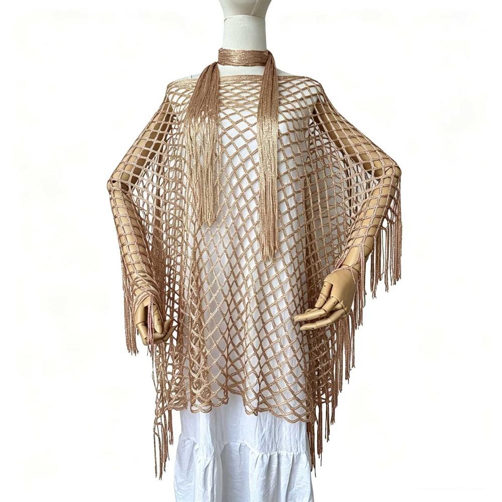2pcs Tassel Shawl Shawl and Scarf Set Hollowed Out Fringed Cape Summer Sun Shawl for Swimming