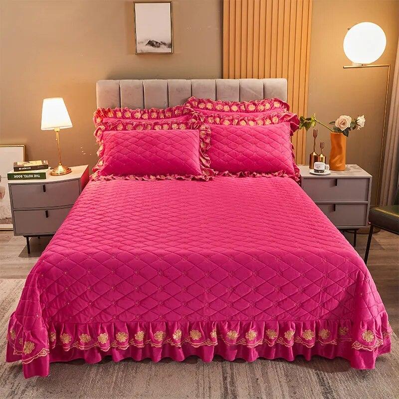 

Толстое бархатное покрывало с вышивкой и кристаллами, стеганые покрывала королевского размера, мягкая простыня с 2 наволочками большого размера 250x250cm 98x98inch