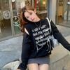 Autumn and Winter New Style Korean Design Bow Hollow Off-shoulder Letter Print Long-sleeved Off-shoulder Sweatshirt for Women