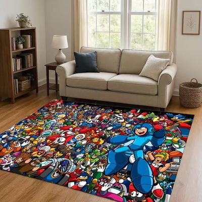 HD Retro Game Rockman Mega Man Living Room Non-Slip Area Rug Soft Carpet for Bedroom Playroom Sofa,Easy Clean Home Decor Doormat