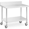 Wall-mounted Worktop Table with Edge On Wheels, 1 Shelf, 100 X 60 Cm, Up To 155 Kg