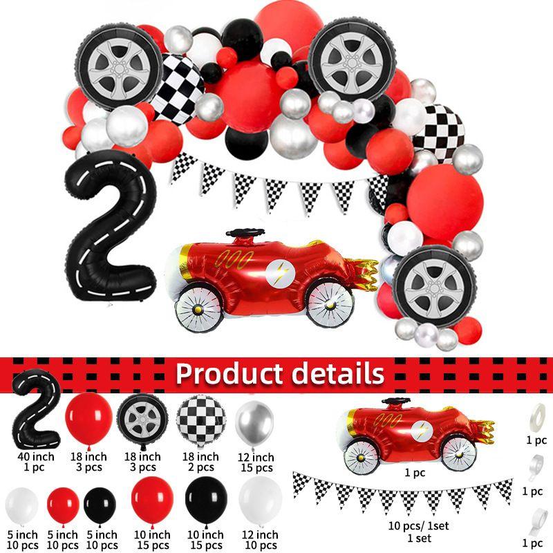 Racing-themed Digital Balloon Set, Black and White Checkered Car Tire Balloon Birthday Party Decoration