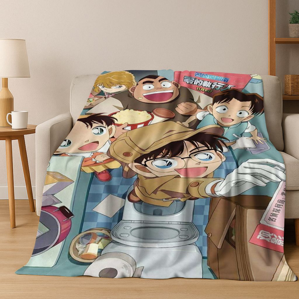 Retro Anime Detective Conan Cartoon Flannel Blanket,Warm and Cozy Soft Throw Blanket for Home Bedroom Bed Sofa Picnic Cover Kids