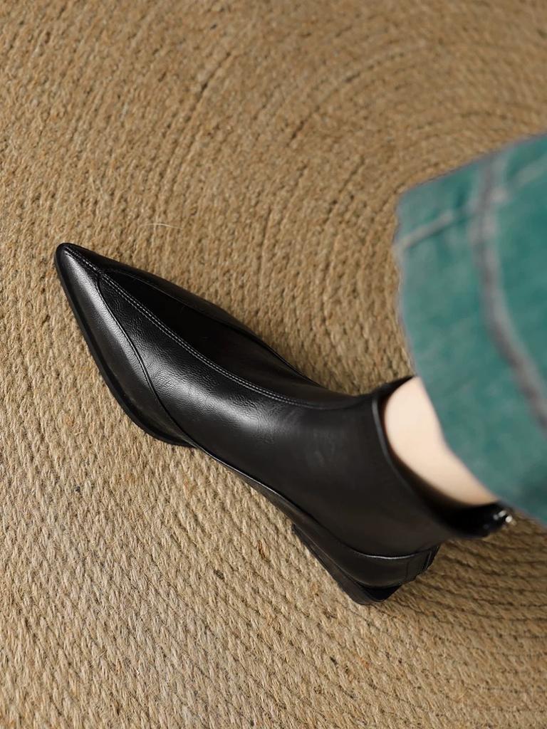 Women's Pointed Toe Block Heel Ankle Boots  AW New - Slim Elastic Fashion, Real Leather Feel, Trendy Cold-Season Footwear