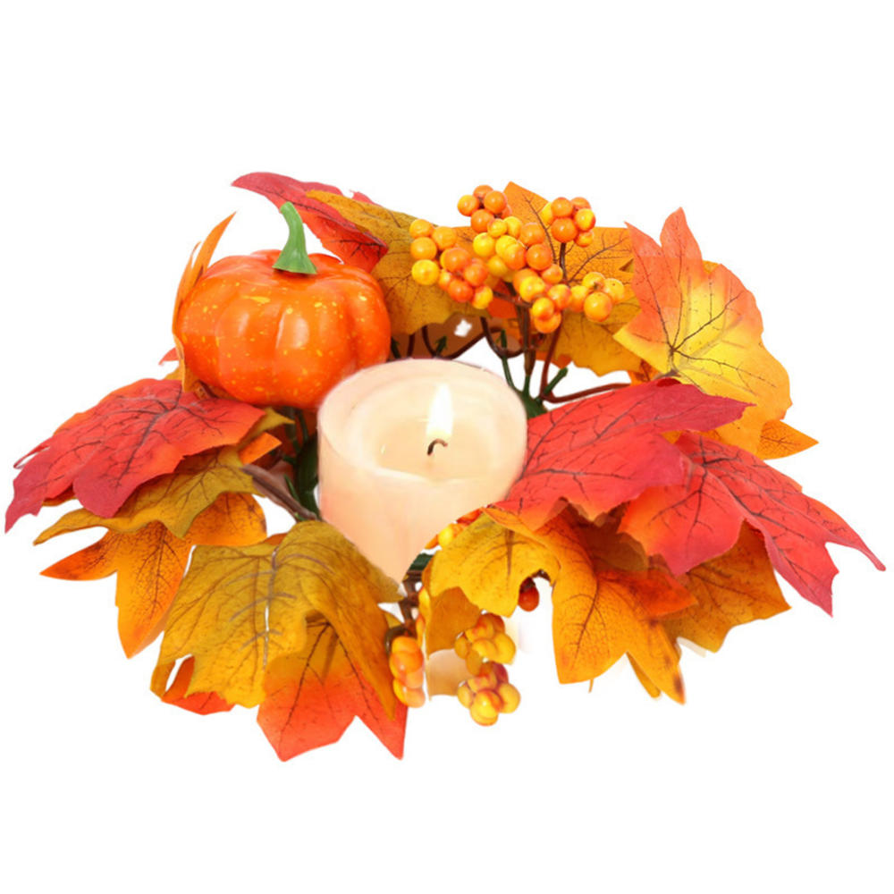 Harvest Festival Wreath Long-Lasting Maple Leaf Wreath Thanksgiving Wreath Artificial Fall Candle Holder For Home Decor Party