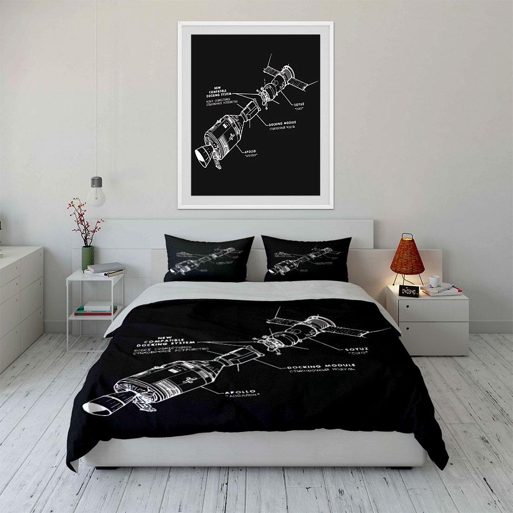 Apollo Soyuz Docking Diagram Bedding Duvet Cover Set Duvet Cover Pillowcases (1*Duvet Cover 2*Pillowcases, without duvet insert)