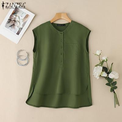 Dámské letní ležérní volné tílka bez rukávů s kulatým výstřihem