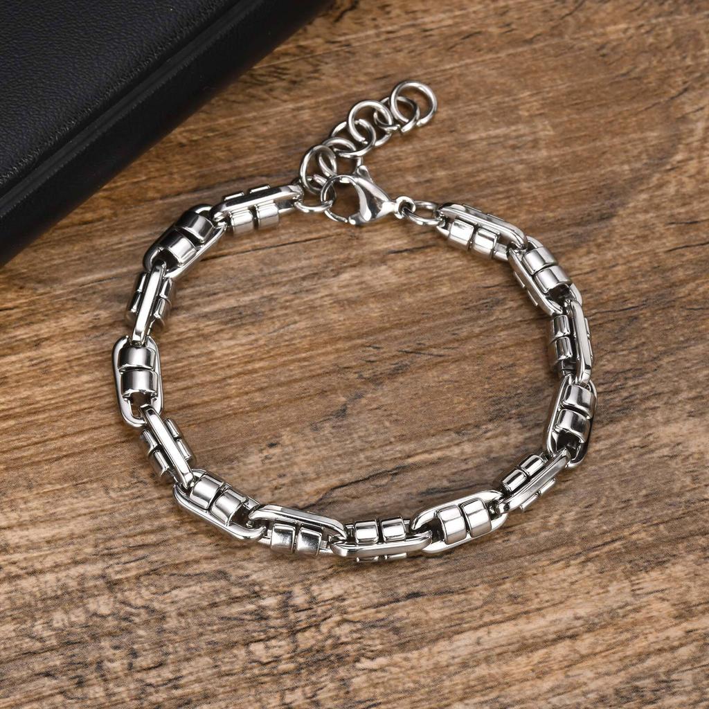 Trendy Men's Bracelet,Anti Allergy Stainless Steel Chain Links Wristband,Hip Hop Trendy Jewelry Gifts to Father BBF