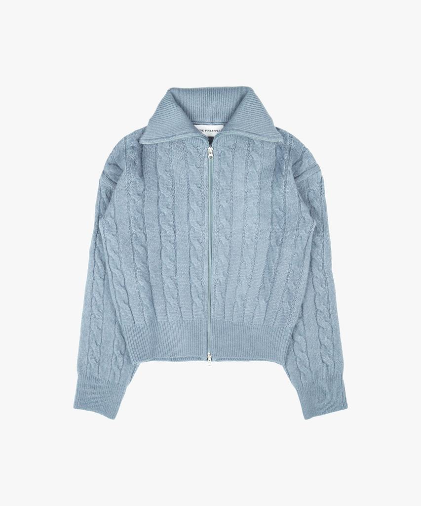 PINK PINEAPPLE Winter Twist Knit Zip-Up_Sky Blue